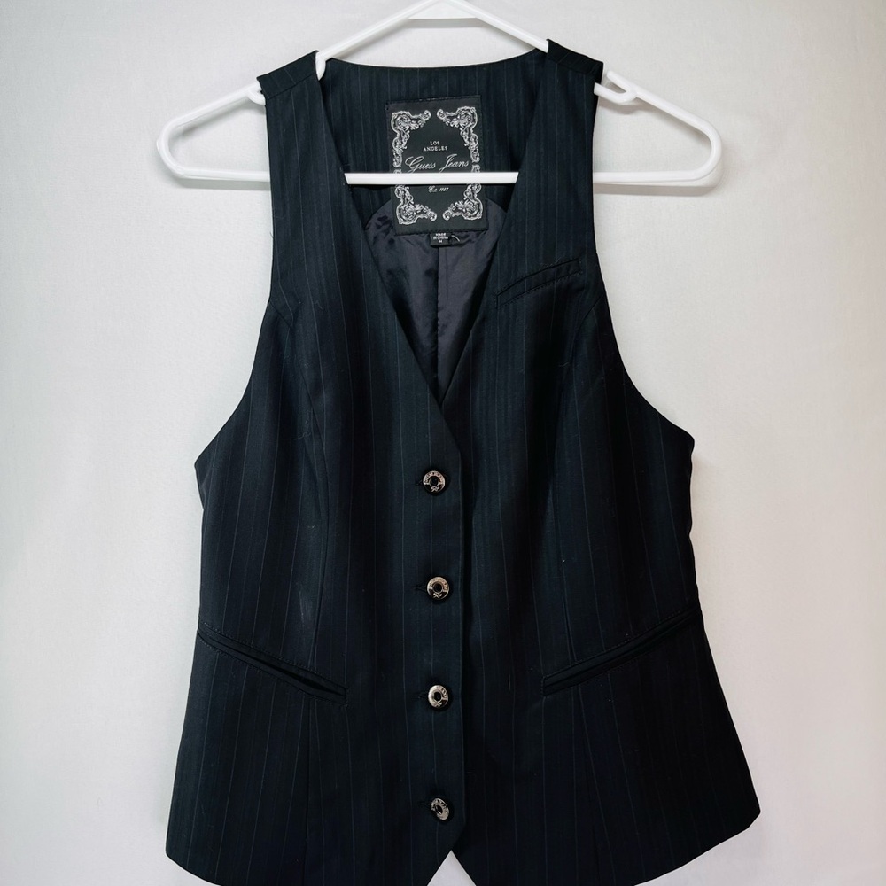 Guess Black Pinstripe Vest